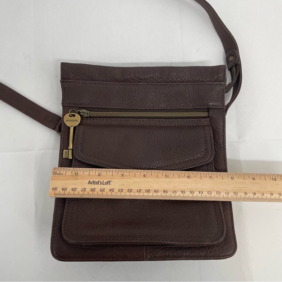 Vintage Fossil Purse 75082 Brown Pebbled Leather Adjustable Crossbody Bag Key - Picture 5 of 16